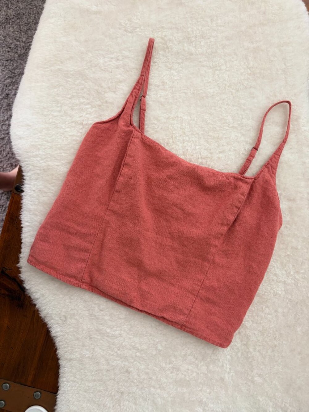 Abercrombie & Fitch Linen Blend Crop top / tank, terracotta / clay, size S